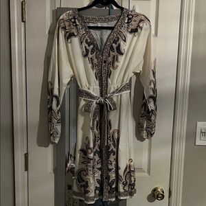 Paisley printed ivory button down dress.